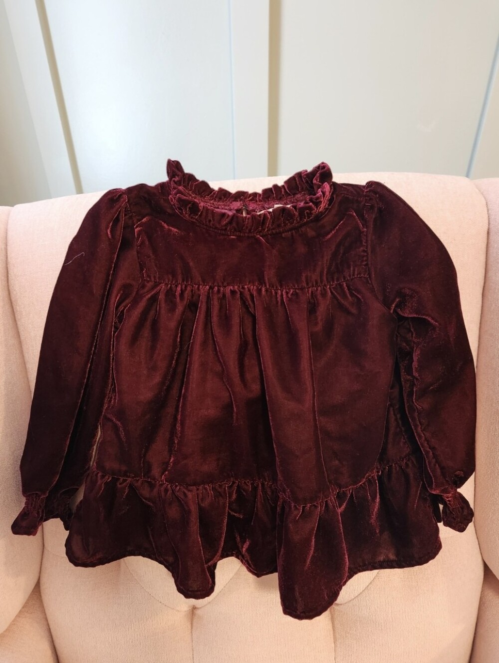 Peek 4-5 Deep Red Christmas Winter Velvet Ruffle Long Sleeve Top Blouse 4t